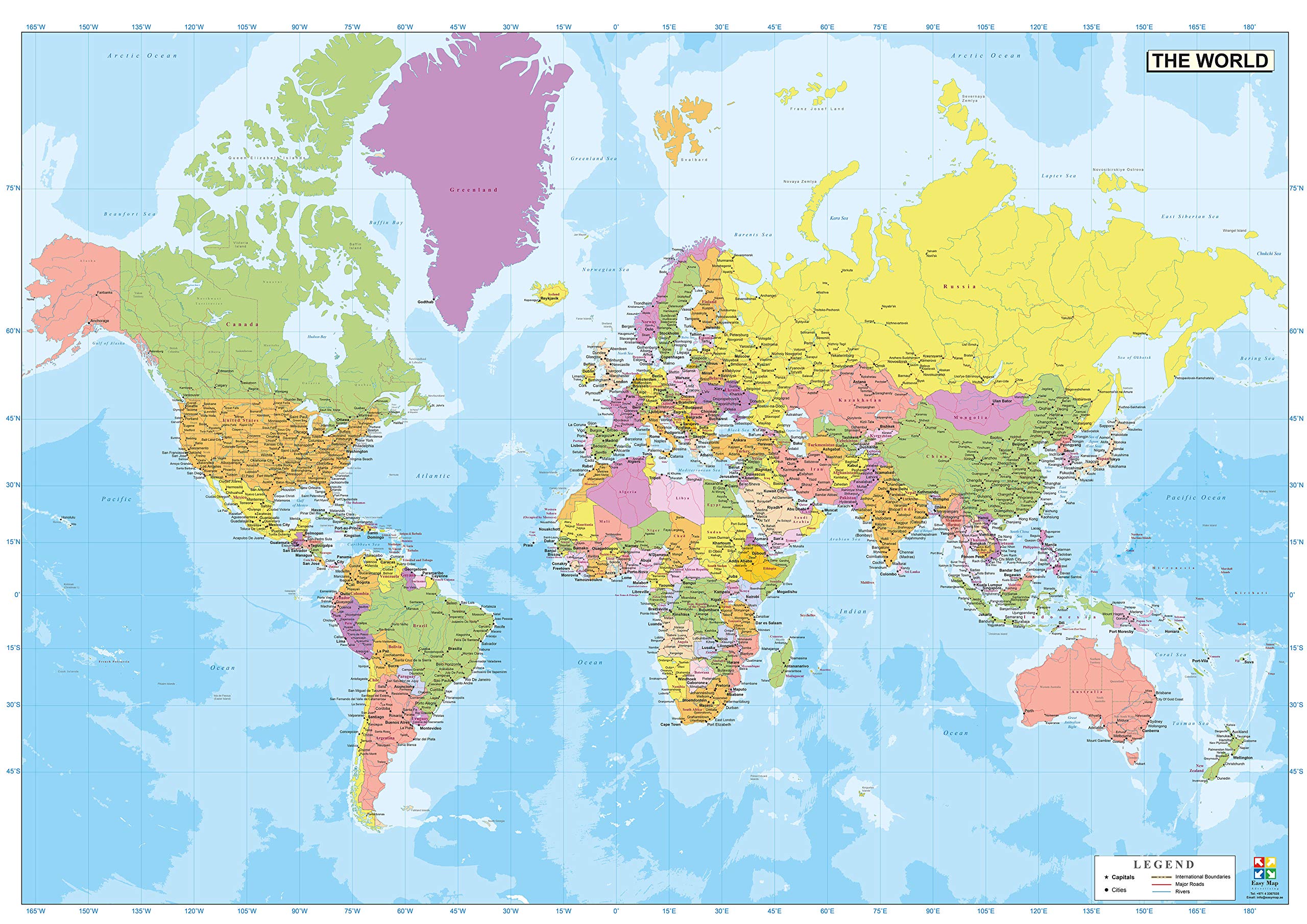 Easy MapWorld Wall (Matt)-Laminated World -Vinyl Wall s