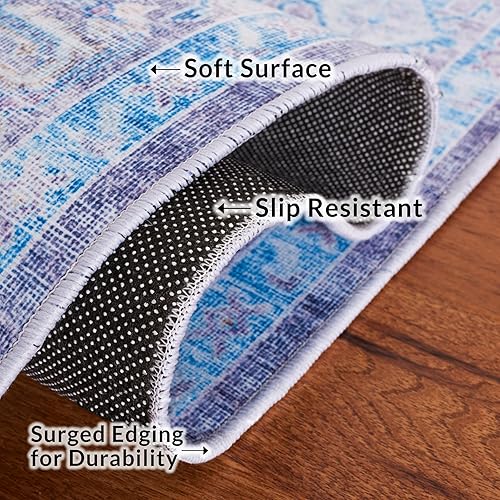 Miniatura 6 de SAFAVIEH Alfombra lavable Tucson Collection - 9 x 12 pies, morado y azul, antideslizante, ideal para zonas de alto tráfico en sala de estar,