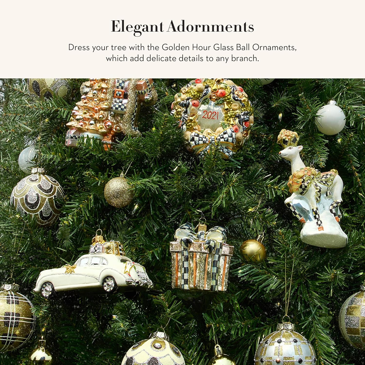 MACKENZIE-CHILDS Set of 6 Glass Ball Ornaments, Christmas Tree Decorations Set for Indoor Holiday Arrangements, Golden Hour - Image 2