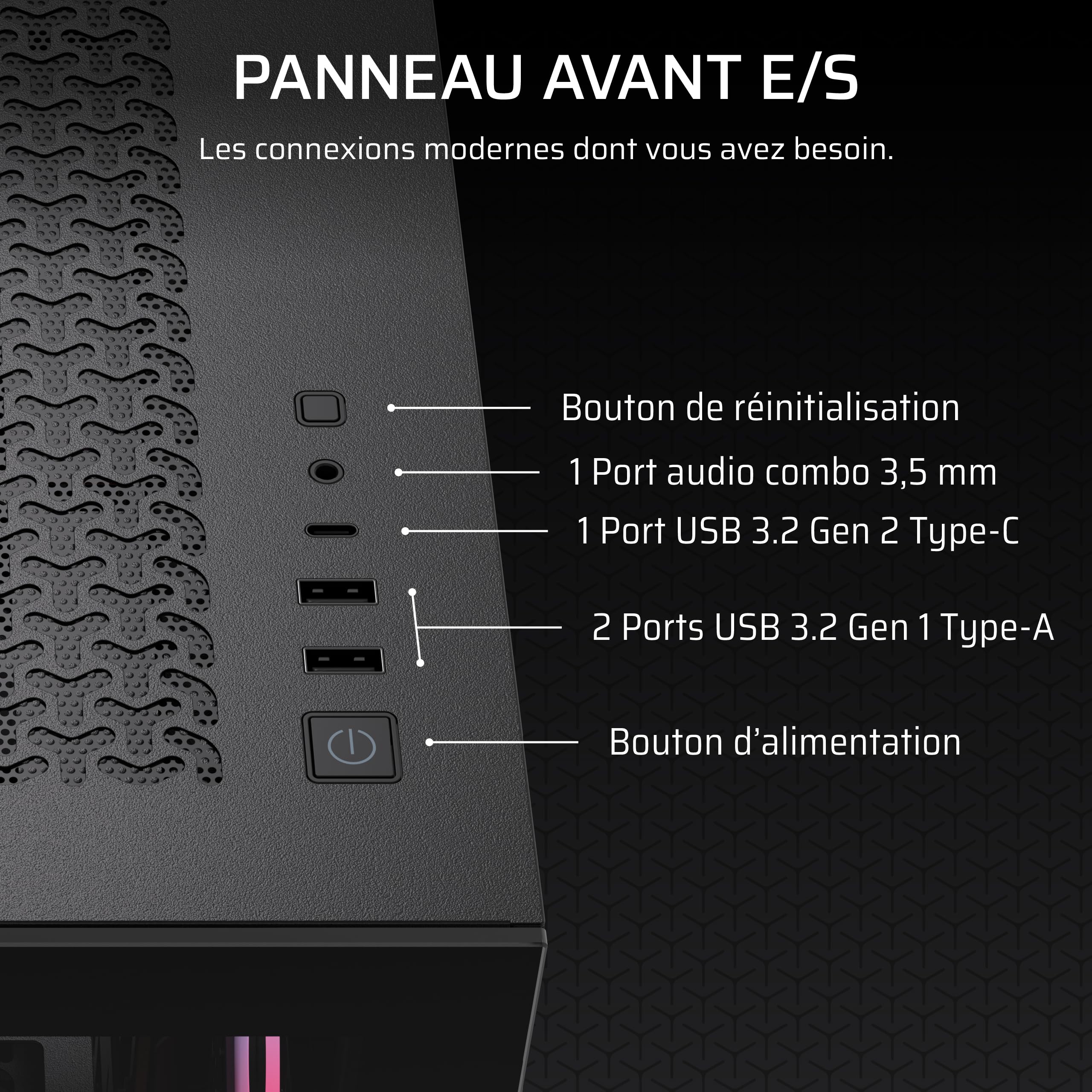 CORSAIR 3500X RS-R ARGB Boîtier PC Mi-Tour Vitre Panoramique 3 Ventilateurs RS120-R ARGB Noir