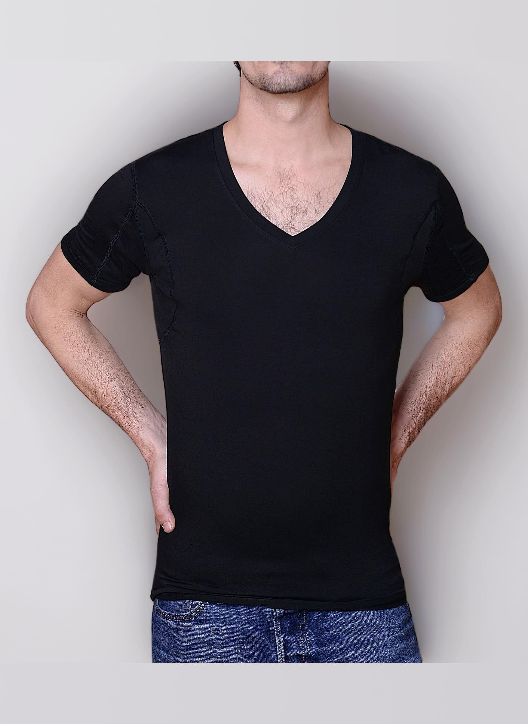 Sweatproof Anti Sweat Undershirt for Men, V-Neck, Black, Micromodal