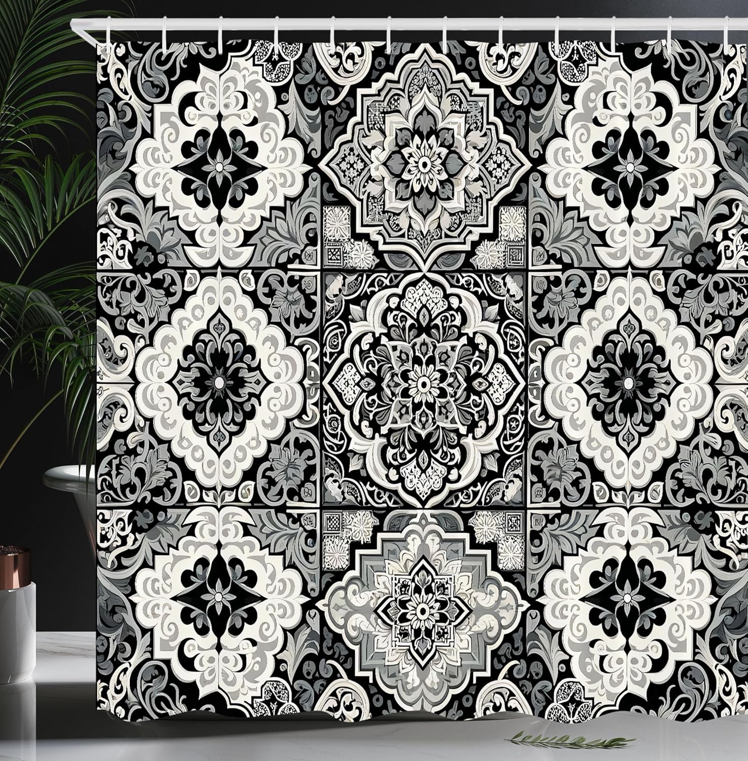 Ambesonne Shabby Flora Shower Curtain, Floral Motif Pastel Colors Flower Petals Pattern Geometric Ornate, Cloth Fabric Bathroom Decor Set with Hooks, 69" W x 75" L, Cream Salmon Pale Blue