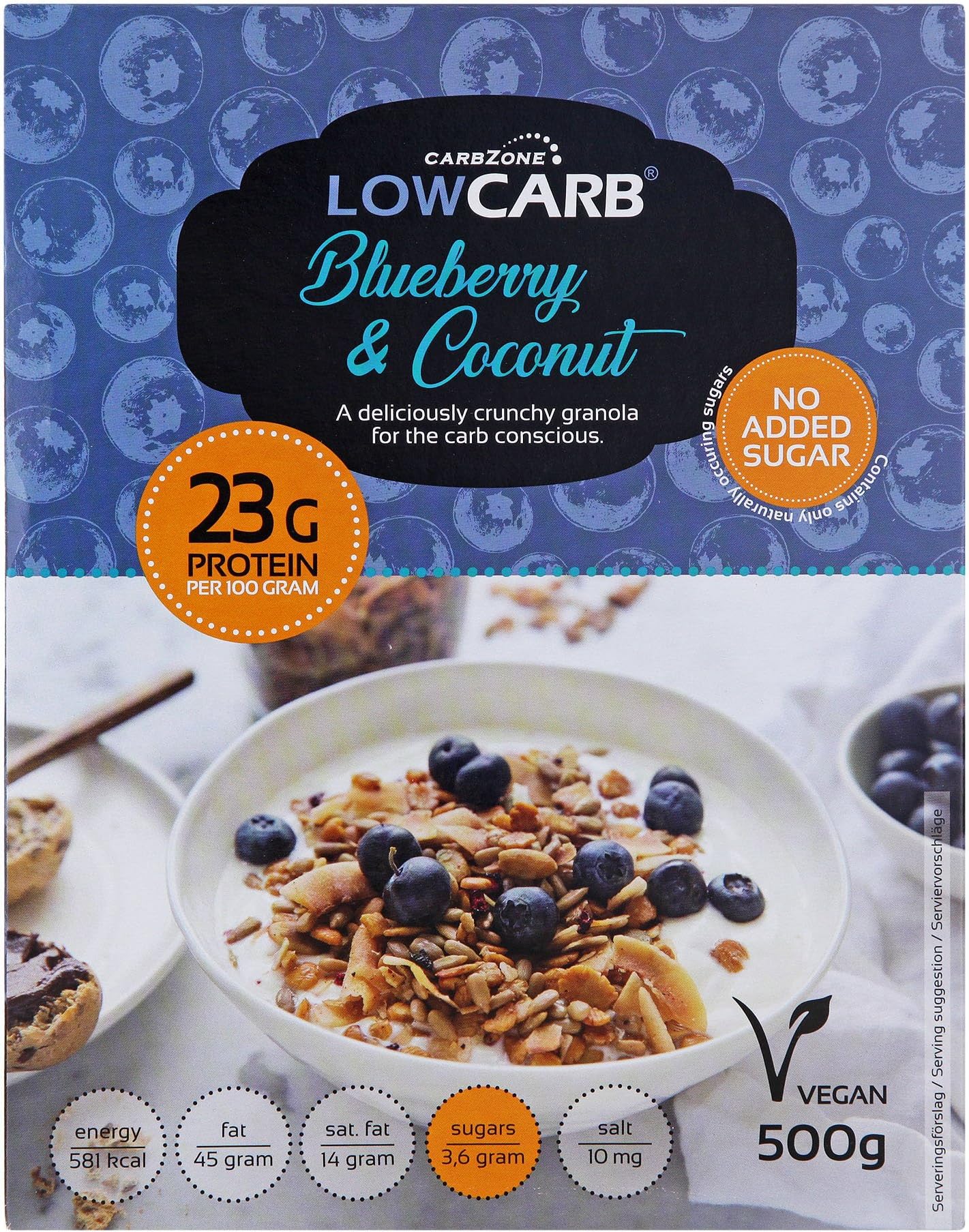 CarbZone Low Carb Blueberry and Coconut Granola Cereal 500 g - Keto & Gluten Free