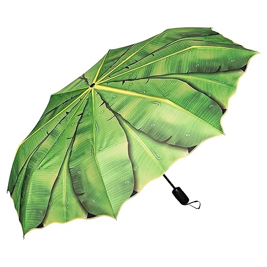 VON LILIENFELD Regenschirm Taschenschirm Bananenblatt Windfest Auf-Zu-Automatik Palme Stabil Kompakt Leicht