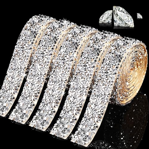 5 rollos de cinta de diamantes de imitación de cristal brillante, cinta de resina con diamantes de imitación autoadhesiva, cinta de diamantes de