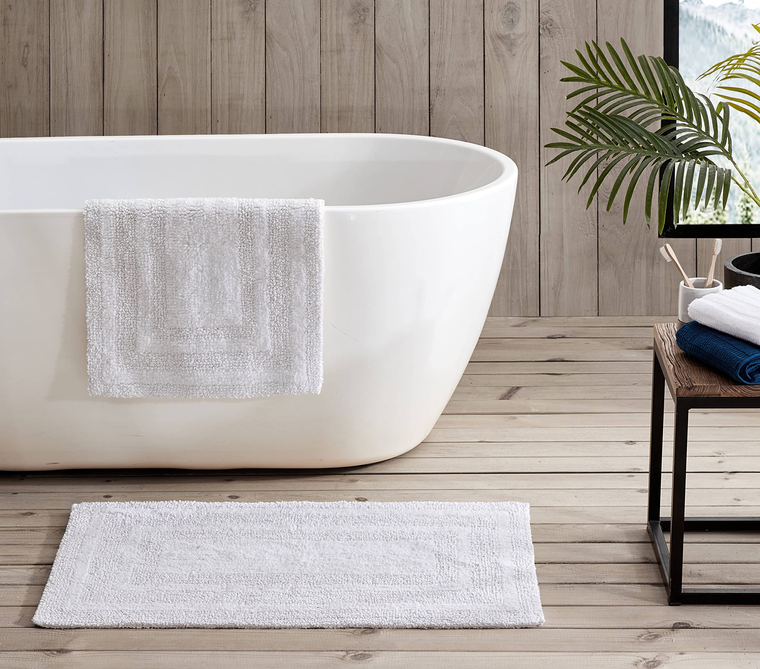 Eddie Bauer - Bathroom Rug, 100% Soft Plush Tufted Cotton Bath Rug, Highly Absorbent, Quick-Dry, and Skid-Resistant Backing (Logan White, 2 Piece)