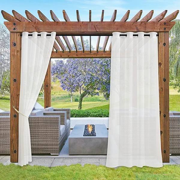 NICETOWN 2 Panels Outdoor Sheer Curtains for Patio Waterproof, Rustproof Steel Silver Grommet Indoor Outdoor Lightweight Soft Voile Sheer Drapes for Pergola, Ivory, W54 x L84