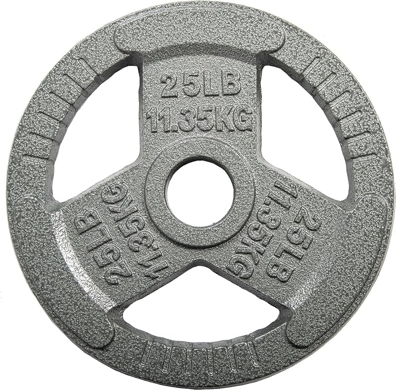 1 inch or 2 inch Cast Iron Weight Plate Set with Multi-Grip Handles and Enamel Coated for Barbells & Strength Training - Grey