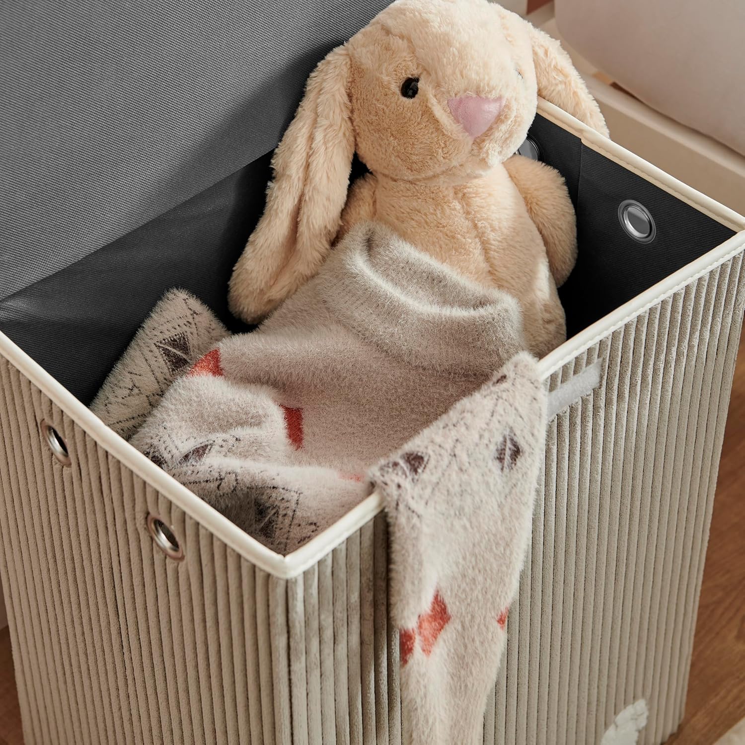 Collapsible Folding Corduroy Kids Plush Laundry Hamper Toy Storage (Gray Elephant)
