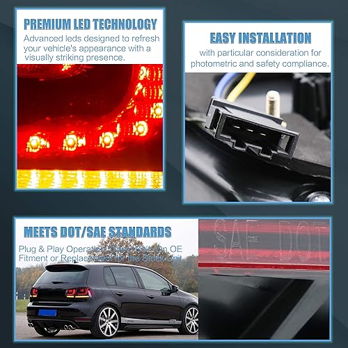 Miniatura 5 de VLAND Luces traseras LED para Volkswagen Golf 6 generación MK6 2010-2014, rojo ahumado