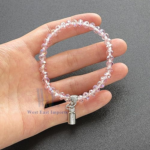 Miniatura 7 de WE Pulsera elástica de cristal rosa para baby shower con dije de biberón (12 piezas)