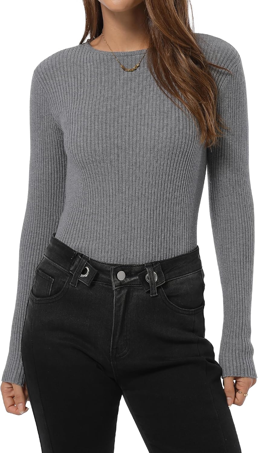 QUALFORT Women’s Lightweight Ribbed Knit Sweater Fitted Long Sleeve Crewneck Soft Casual Basic Pullover Top - Image 2