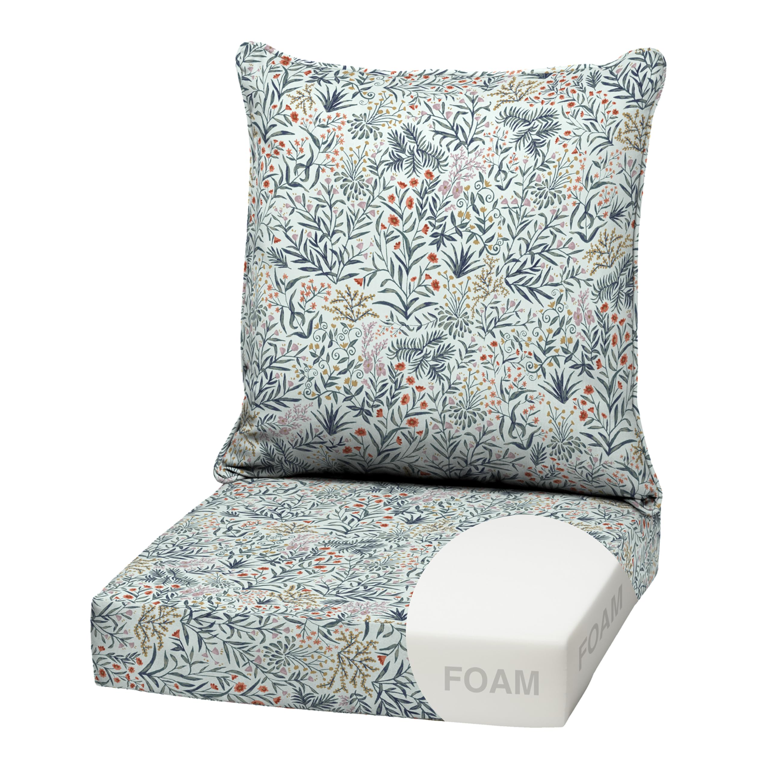 Arden Outdoor Deep Seat Cushion Set, Foam, 22x24, Pistachio Botanical
