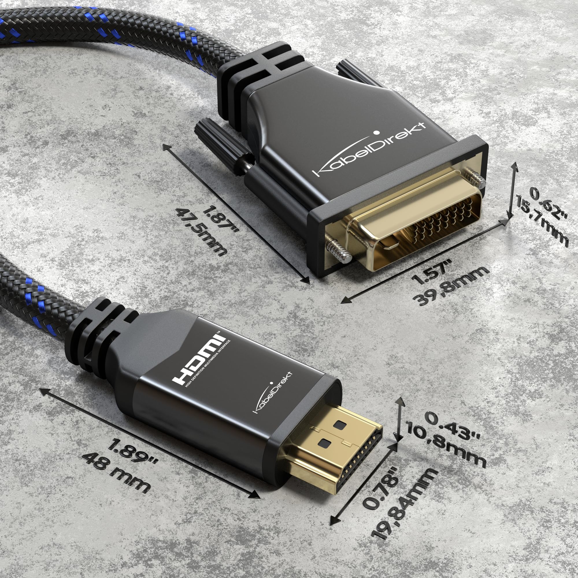 KabelDirekt - Cavo adattatore HDMI DVI con schermatura A.I.S. e spina in metallo, 2 m (cavo monitor bidirezionale, collegamento del dispositivo HDMI a monitor DVI e viceversa, Full HD/1080p, nylon)