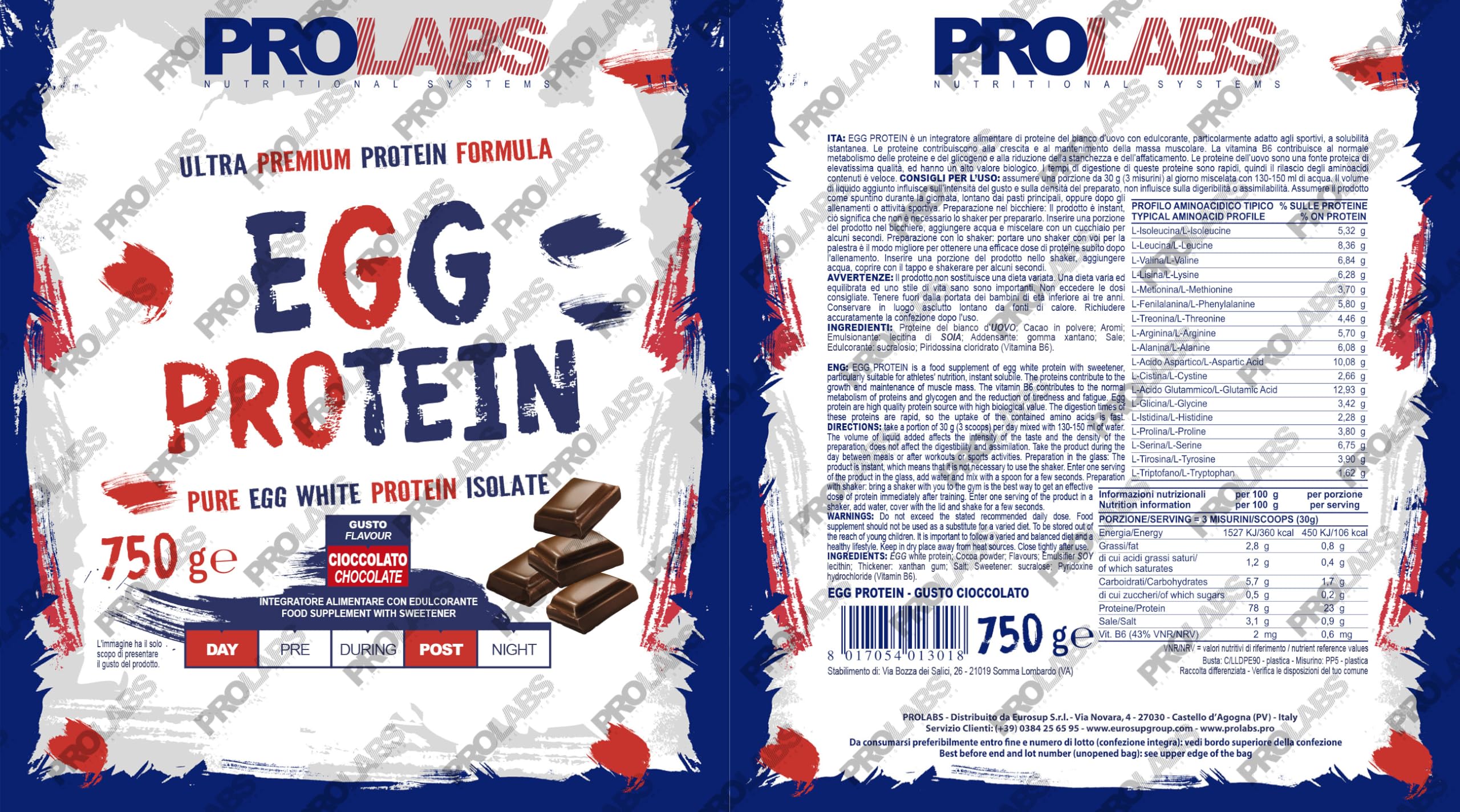 PROLABS EGG PROTEIN- Proteine in Polvere Isolate 100% Pure da Bianco d'Uovo non Denaturate con Bromelina per Alta Digeribilità e Rapido Assorbimento Post Workout, Integratore da Albume 750g Cioccolato