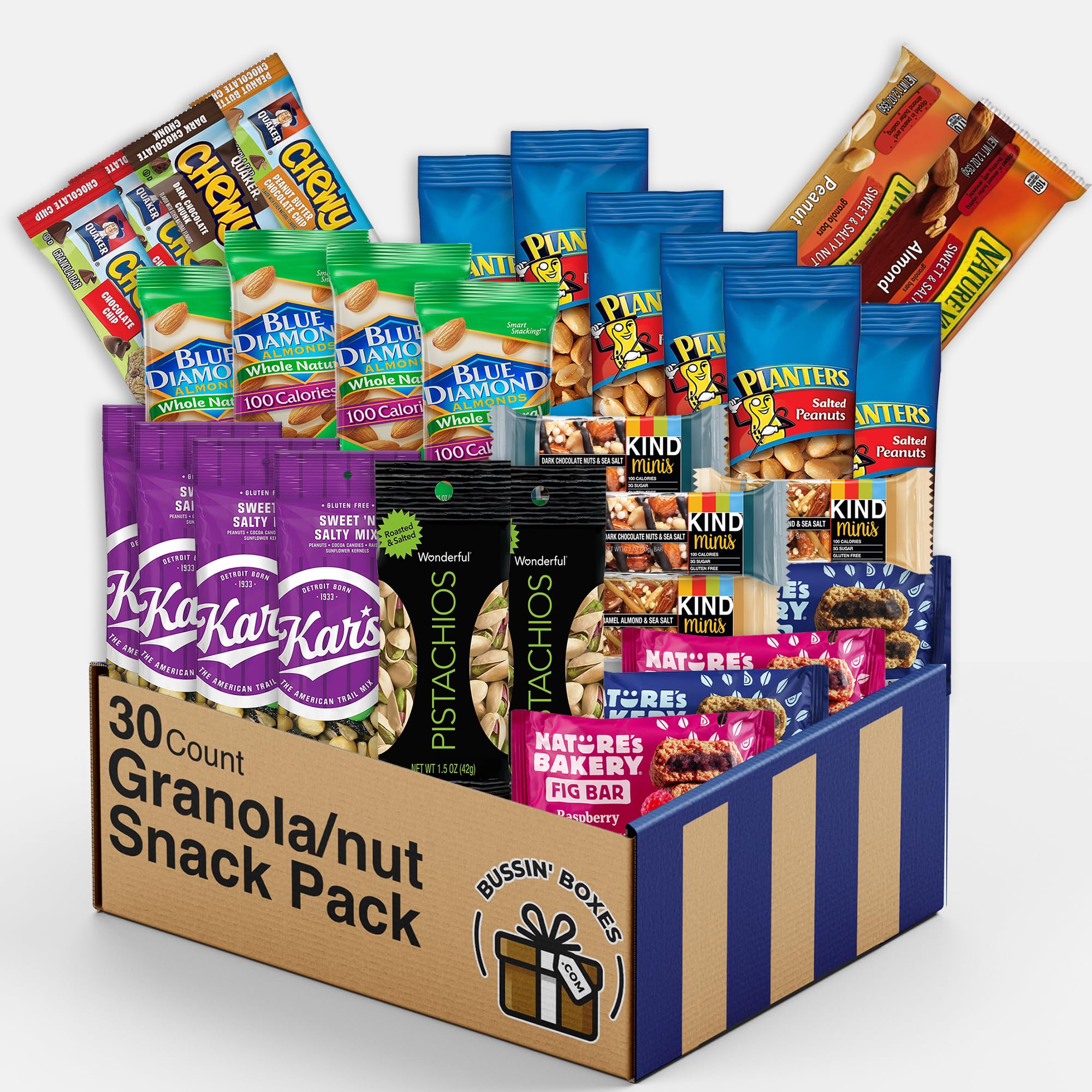 Healthy Snack Box with Individually Wrapped Snacks – Variety Pack for Adults, Office, School, and Travel – 30 Count Bulk Snack Box Assembled by Bussin Boxes