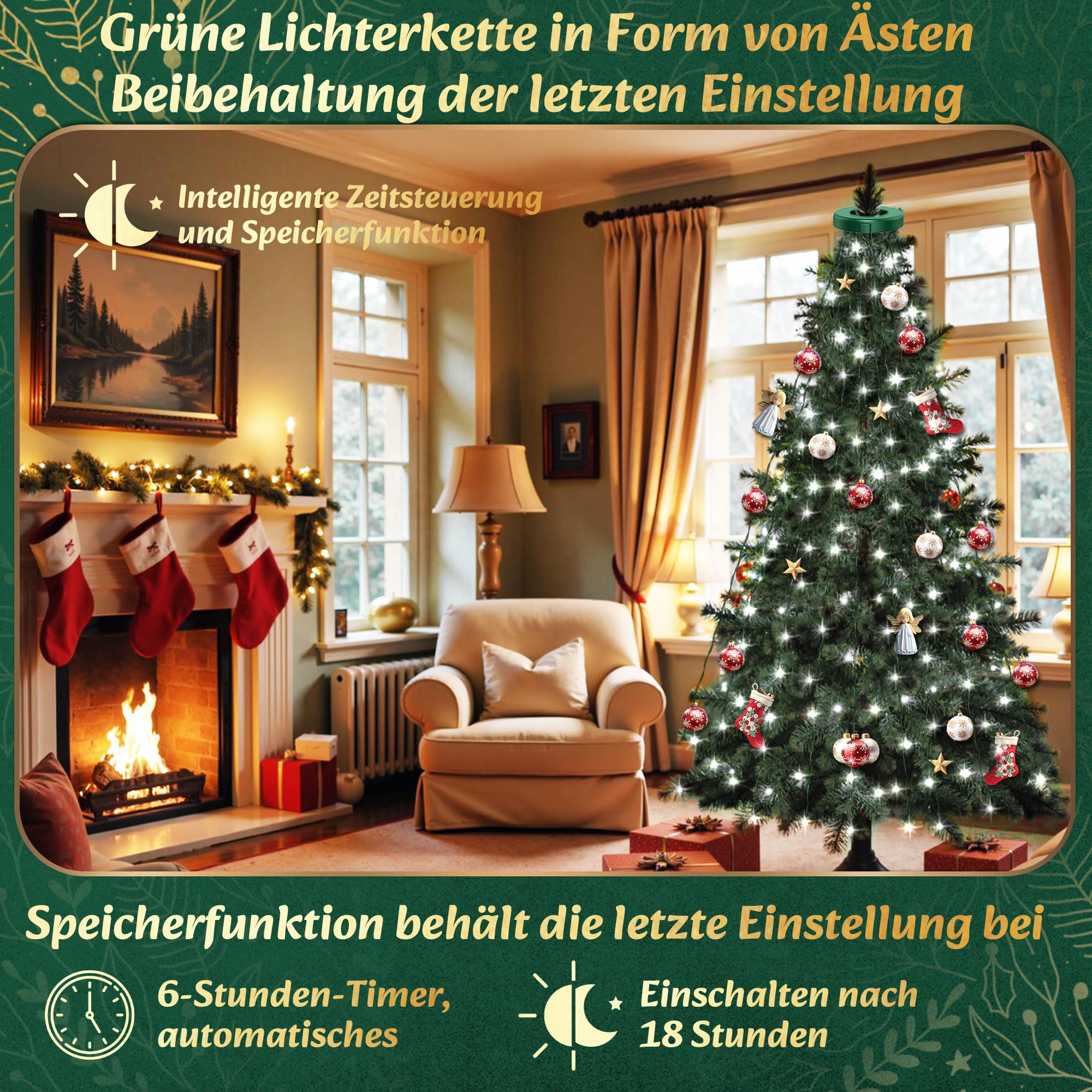 Lichterkette Weihnachtsbaum mit Ring Weiß 400er LED Christbaumbeleuchtung mit 16 Stränge 2m Tannenbaum Lichterketten Weihnachtsbeleuchtung Lichternetz für 110cm-240cm, Weihnachten und Partys