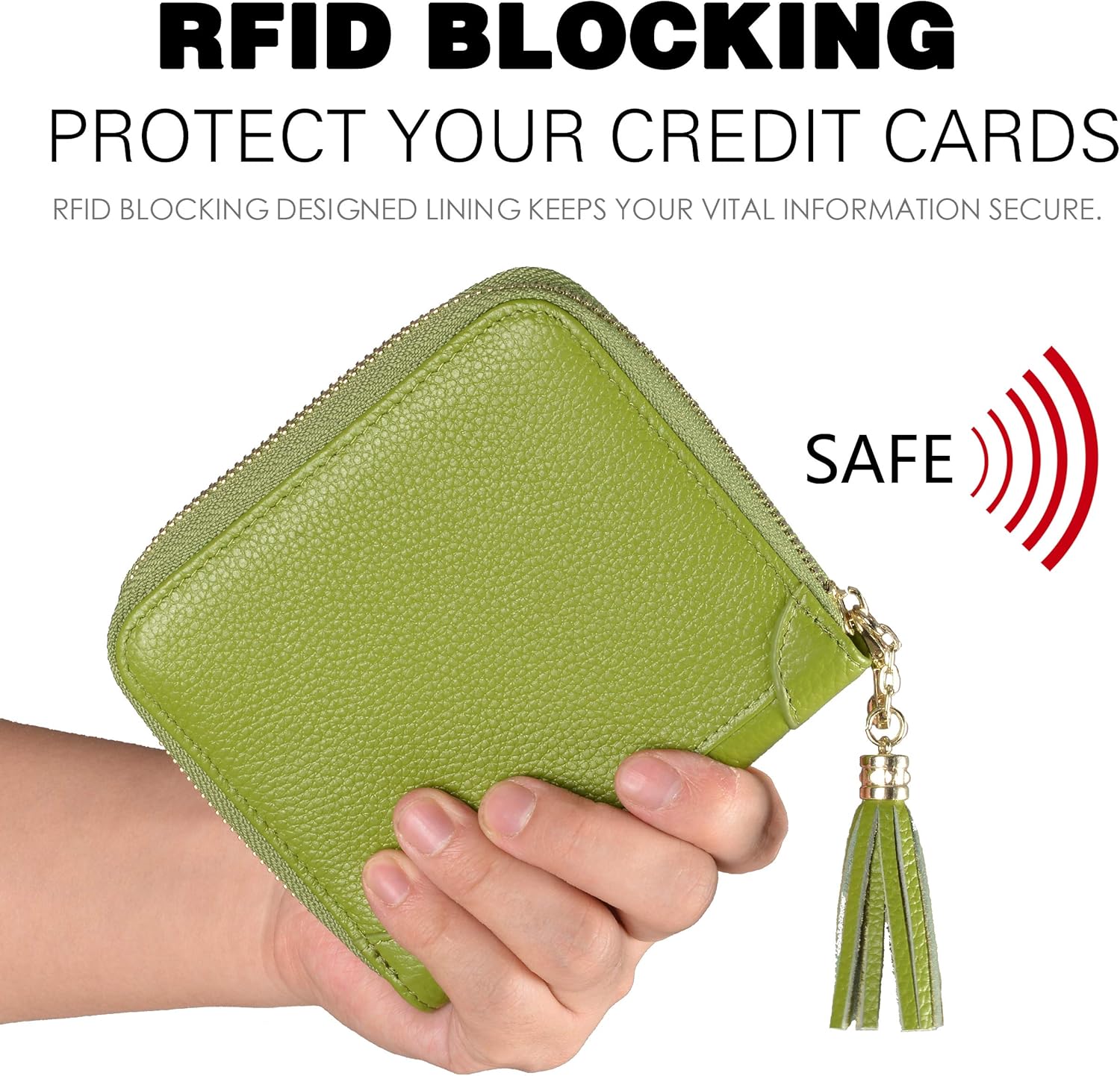 Easyoulife Womens Credit Card Holder Wallet Zip Leather Card Case RFID Blocking (Green) - Image 4