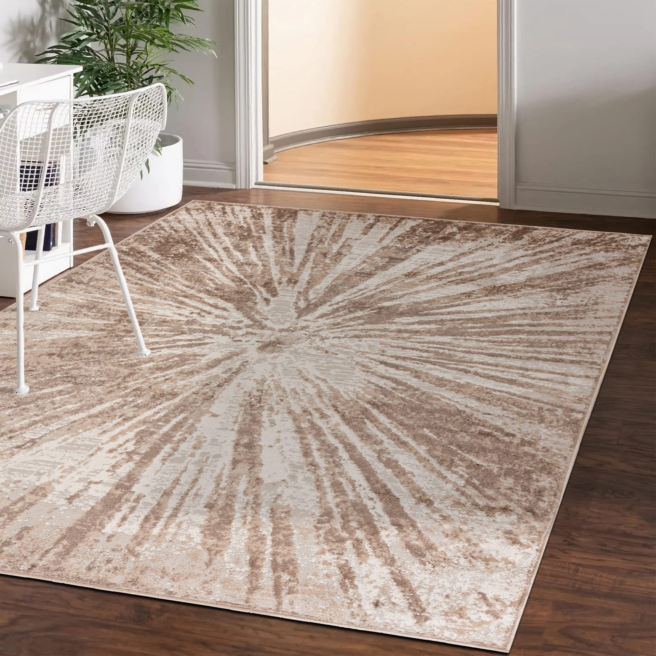 Mazovia Alfombra Moderno - Diseño Moderno de Salón Grande - Pelo Corto - Alfombras de Habitación de Matrimonio, Dormitorio y Comedor - Motivo Abstracto Vintage - Beige 200x300 cm