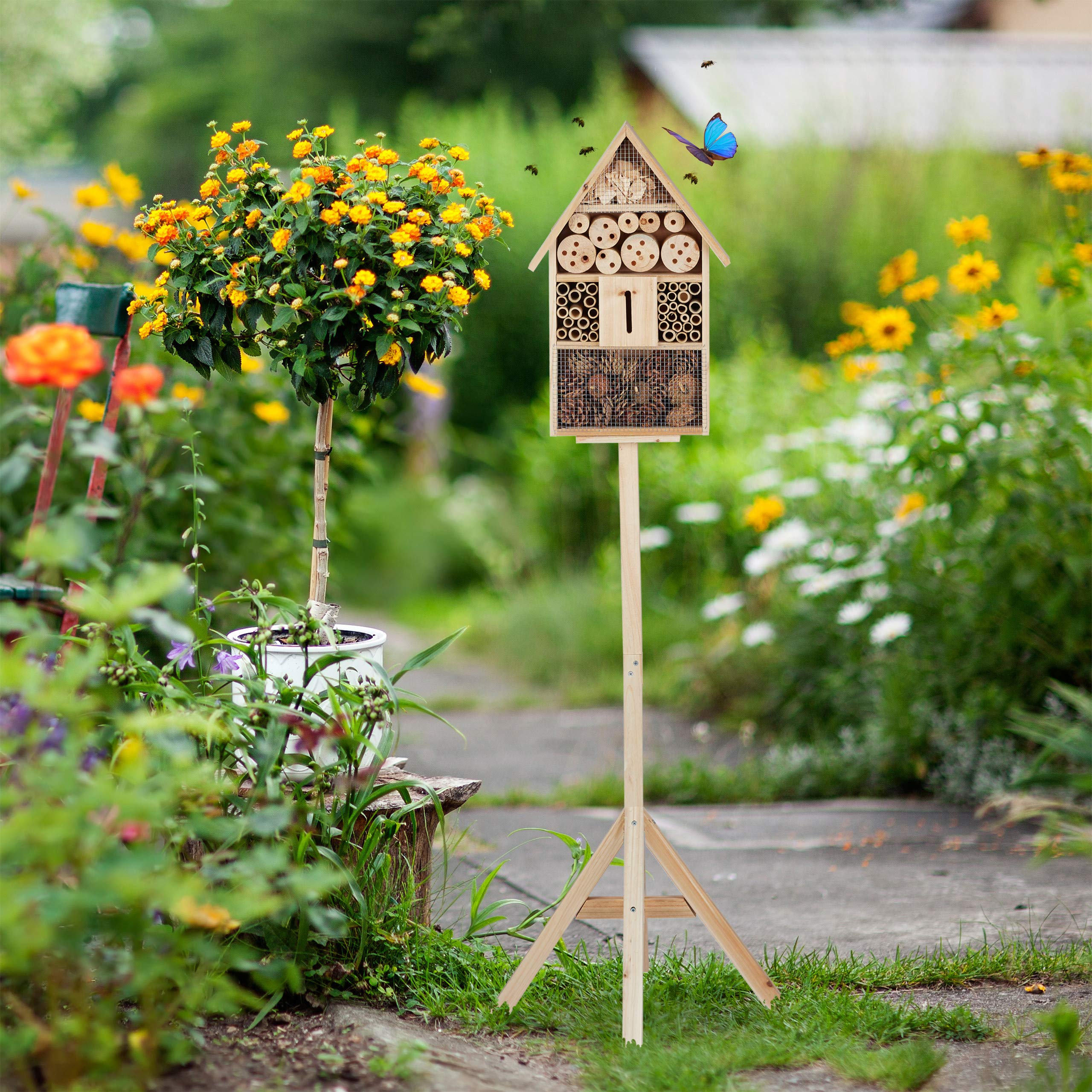 Hôtel à Insectes Sur Pied XXL Relaxdays - Refuge Géant Pour Abeilles, Papillons & Coccinelles - 79 X 49 X 12 Cm Nature