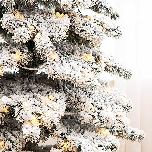 Miniatura 10 de Árbol de Navidad artificial de abeto en capas preiluminado de 9 pies con 500 luces blancas cálidas