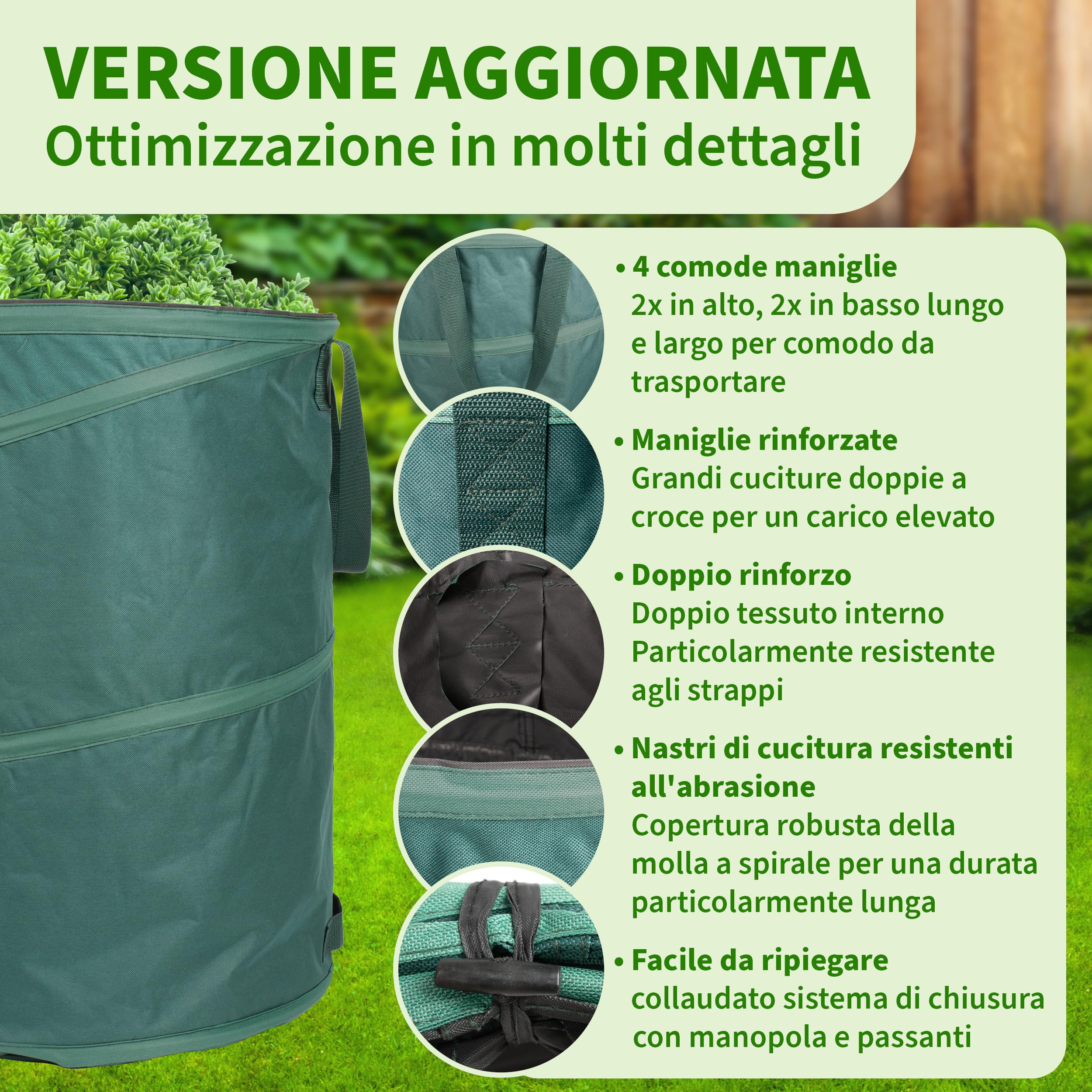 TTL GARDEN 2 sacchi per rifiuti da giardino Pop Up da 160 l, 220 g/m², 600D, Oxford, set da 2 pezzi, 160 litri, pieghevoli, extra stabili, sacco per foglie e contenitori per taglio verde, da giardino