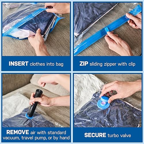 Miniatura 7 de Spacesaver - Bolsas de almacenamiento al vacío prémium 80 más almacenamiento Bomba de mano para viajes Doble cierre y válvula de triple sellado para