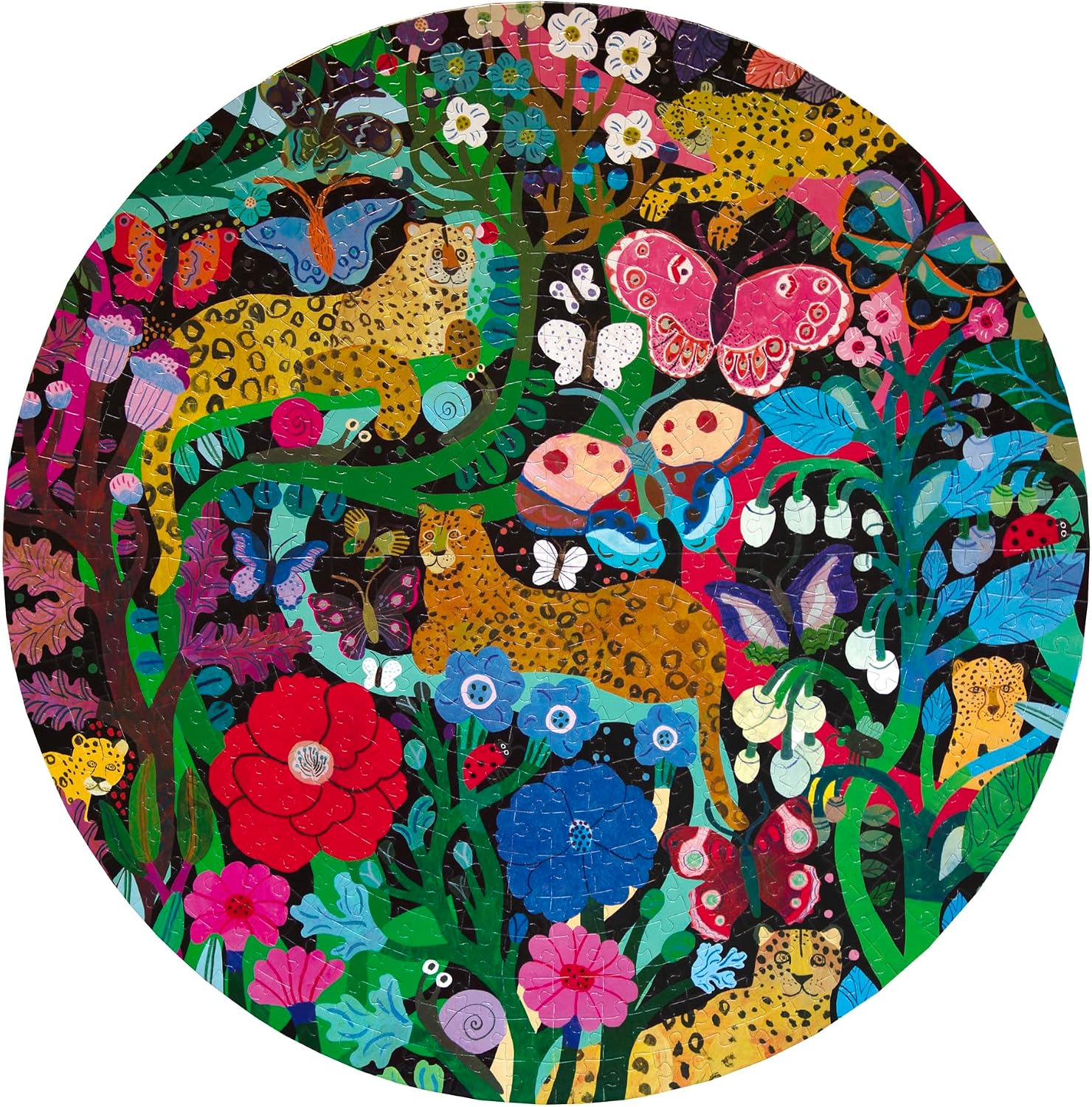 eeBoo 500 Piece Puzzle - Jaguars & Butterflies Jigsaw Puzzle for Adults, Circular with 23" Diameter Made with Recycled Board & Vegetable-Based Ink