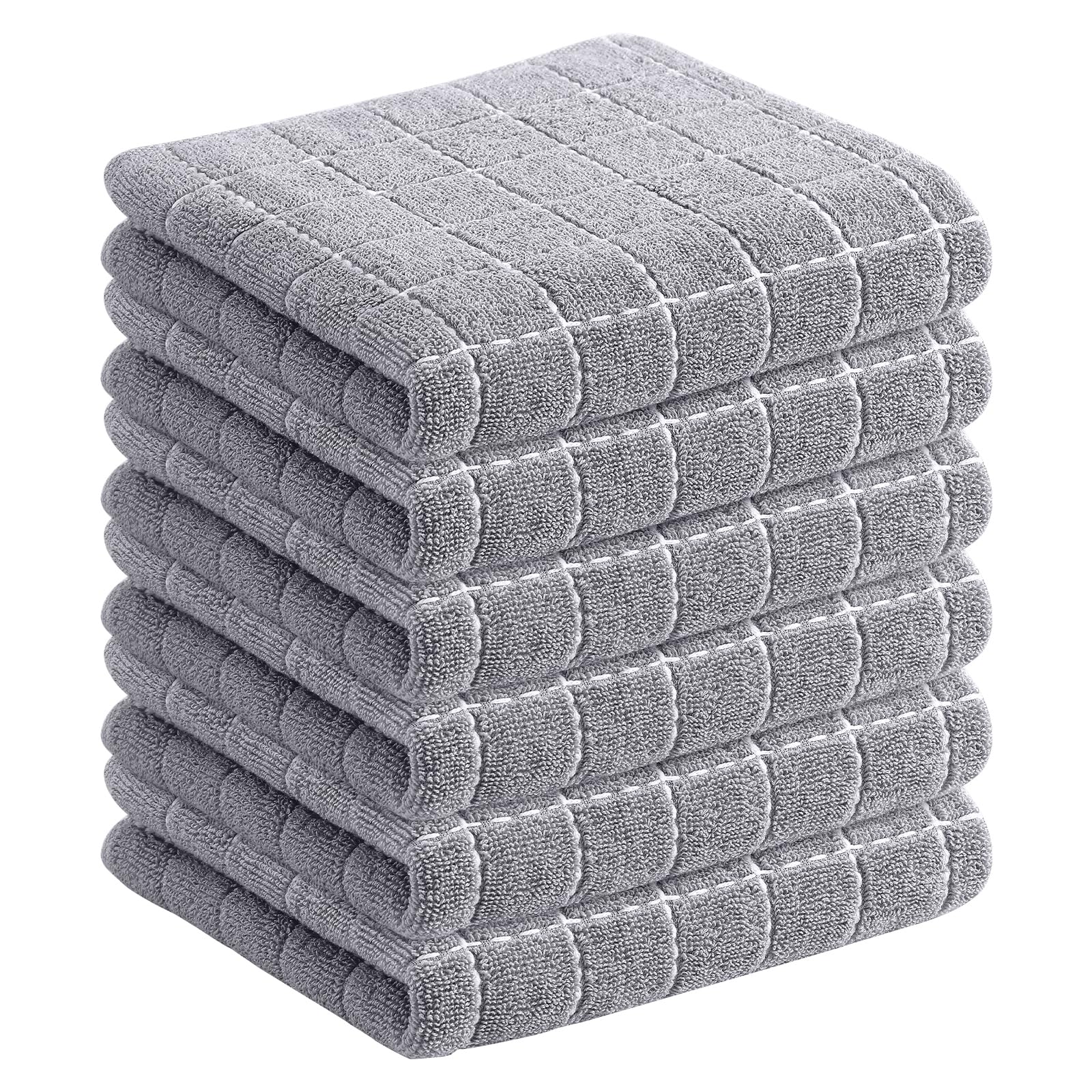 Homaxy 100% Cotton Terry Kitchen Towels, 6 Pack, Light Grey | Ultra Soft and Absorbent Dish Towels for Kitchen, Suitable for Drying and Washing Dishes