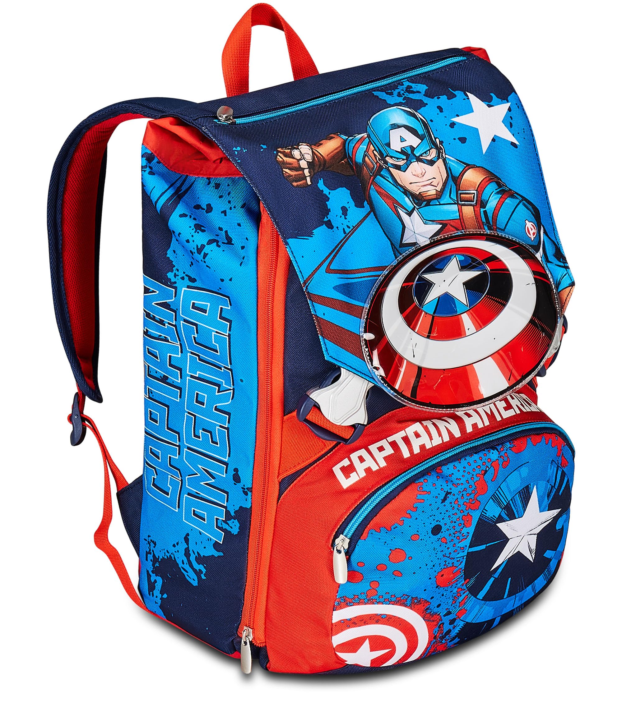Seven Zaino Scuola Estensibile Disney - Captain America Legendary Avenger, Blu Rosso Bianco - Doppio Scomparto, Tasca Porta Borraccia - Bambino Marvel