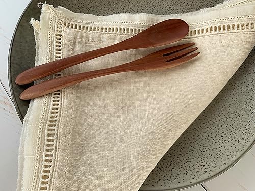 Miniatura 6 de Eight Owls Servilletas de lino  Juego de 4  Borde de flecos de punto vainica  20 x 20 pulgadas  100% lino francés  Servilletas de tela de lino puro,