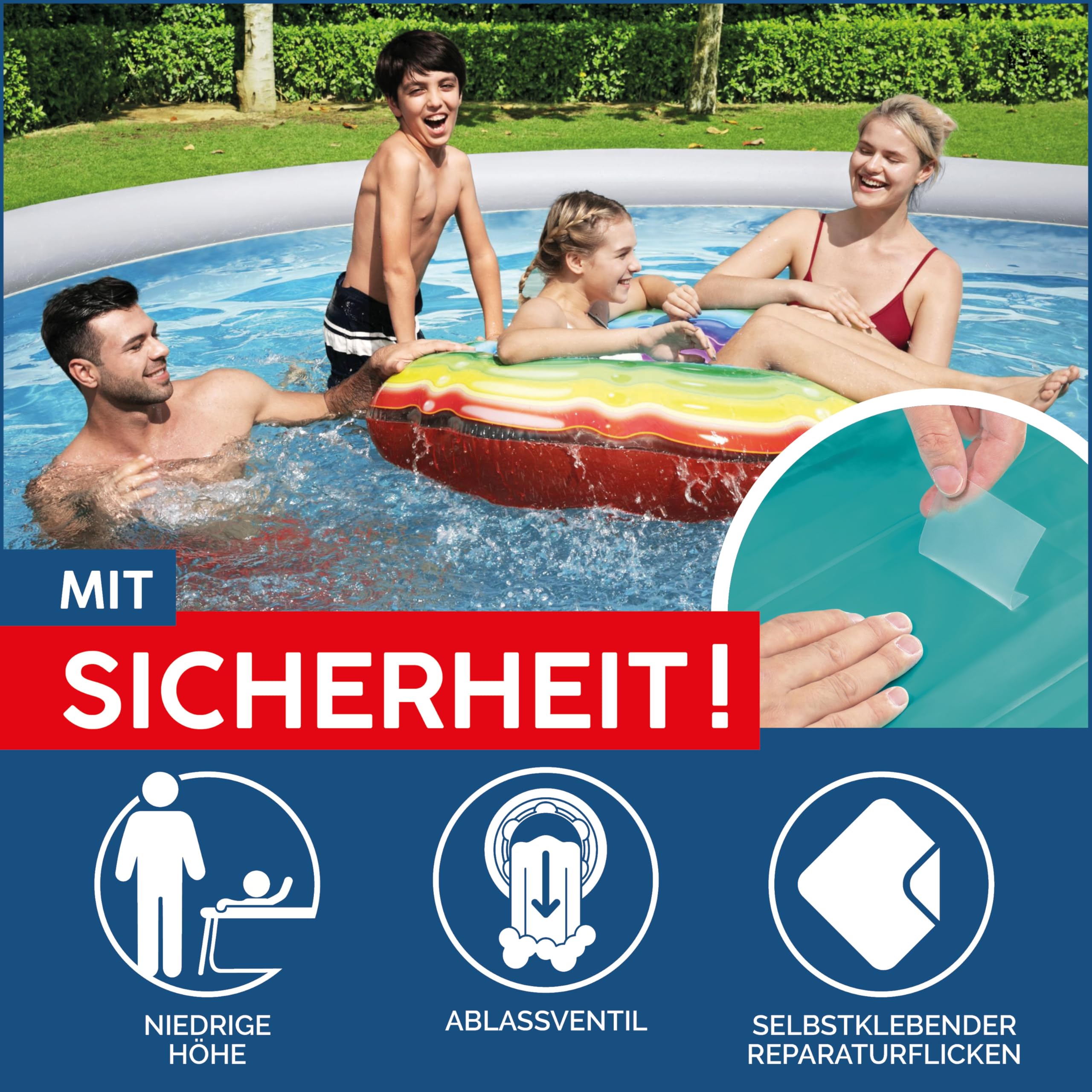 Bestway® Fast Set™ Aufstellpool-Set mit Filterpumpe Ø 396 x 84 cm, Rattan-Optik (Schiefergrau), rund