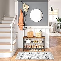 Vista 2 de HOOBRO Coat Rack Shoe Bench, 3-Tier Shoe Rack, Industrial Shoe Organizer Storage Bench, Entry Bench with Mesh Shelves, for Entryway, Living Room