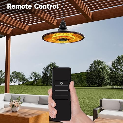 Miniatura 2 de Calentador colgante eléctrico de techo para patio de 1500 W con control remoto, infrarrojo para patio, garaje, patio, protección contra Negro,Marrón
