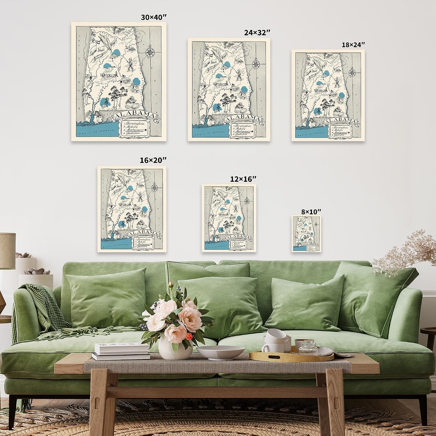 Poster Master Map Canvas - Retro Alabama State Print - Educational Art - Gift for Teacher, Student, Travel Lover - Wall Decoration for Classroom, Office, Dorm - 8x10 STRETCHED Canvas