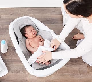 Regalo Baby Basics 3-in-1 Grow with Me Infant Bath Tub - Adjustable Newborn to 12 Months, Foam Padded Mesh Sling, Drying Hook