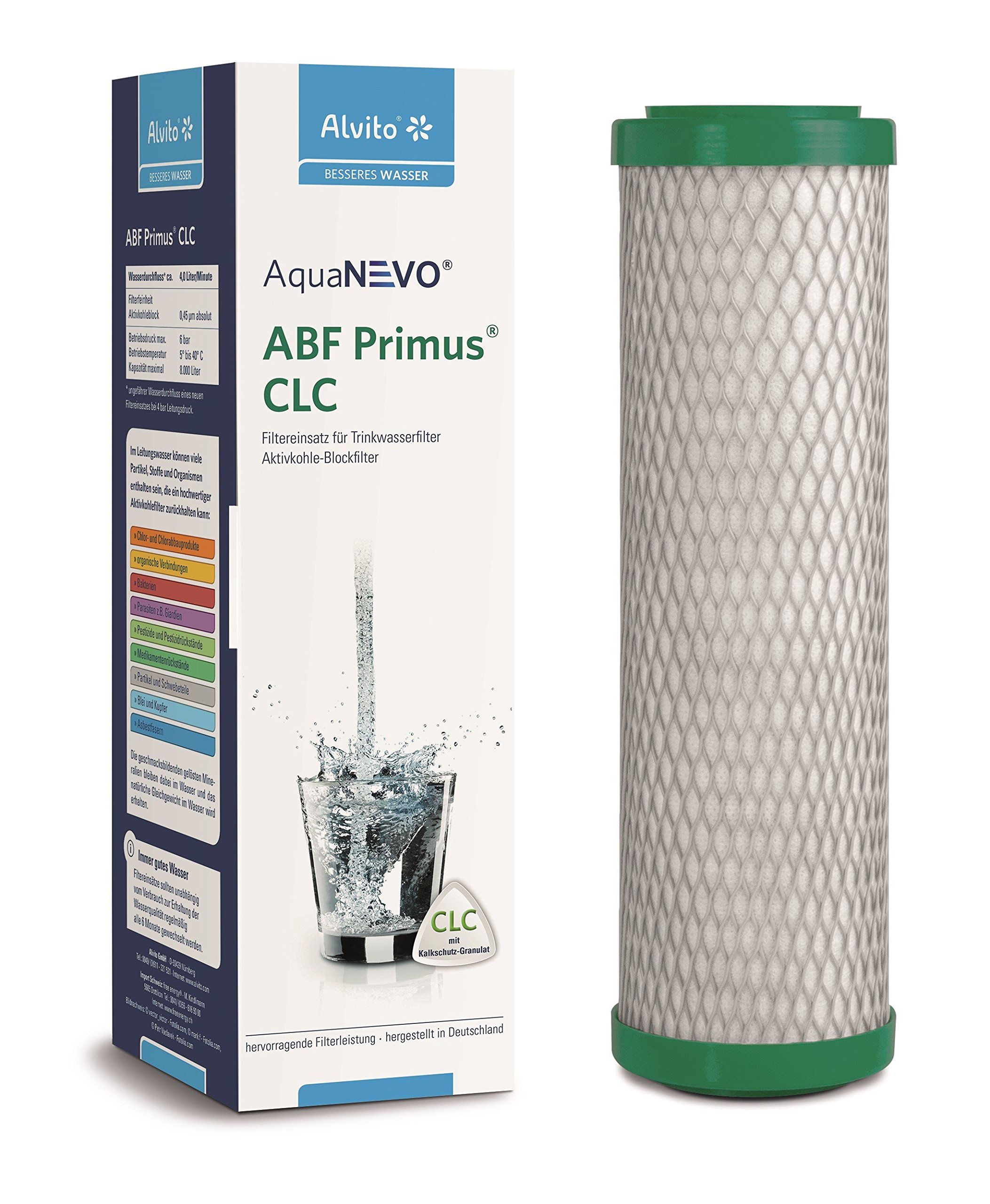 Alvito ABF Primus CLC Aktivkohle Filtereinsatz mit Kalkschutz | Mit EM-Keramik, Kalkschutz-Granulat & 0,45 µm Filterfeinheit – für Alvito AquaNEVO und Carbonit Trinkwassersysteme