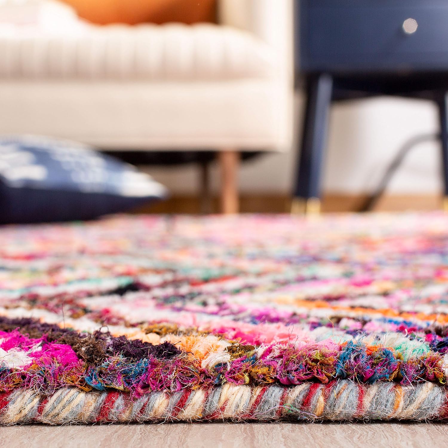 SAFAVIEH Nantucket Collection Runner Rug - 2'3" x 8', Multi, Handmade Boho Chevron Cotton, Ideal for High Traffic Areas in Living Room, Bedroom (NAN311A)