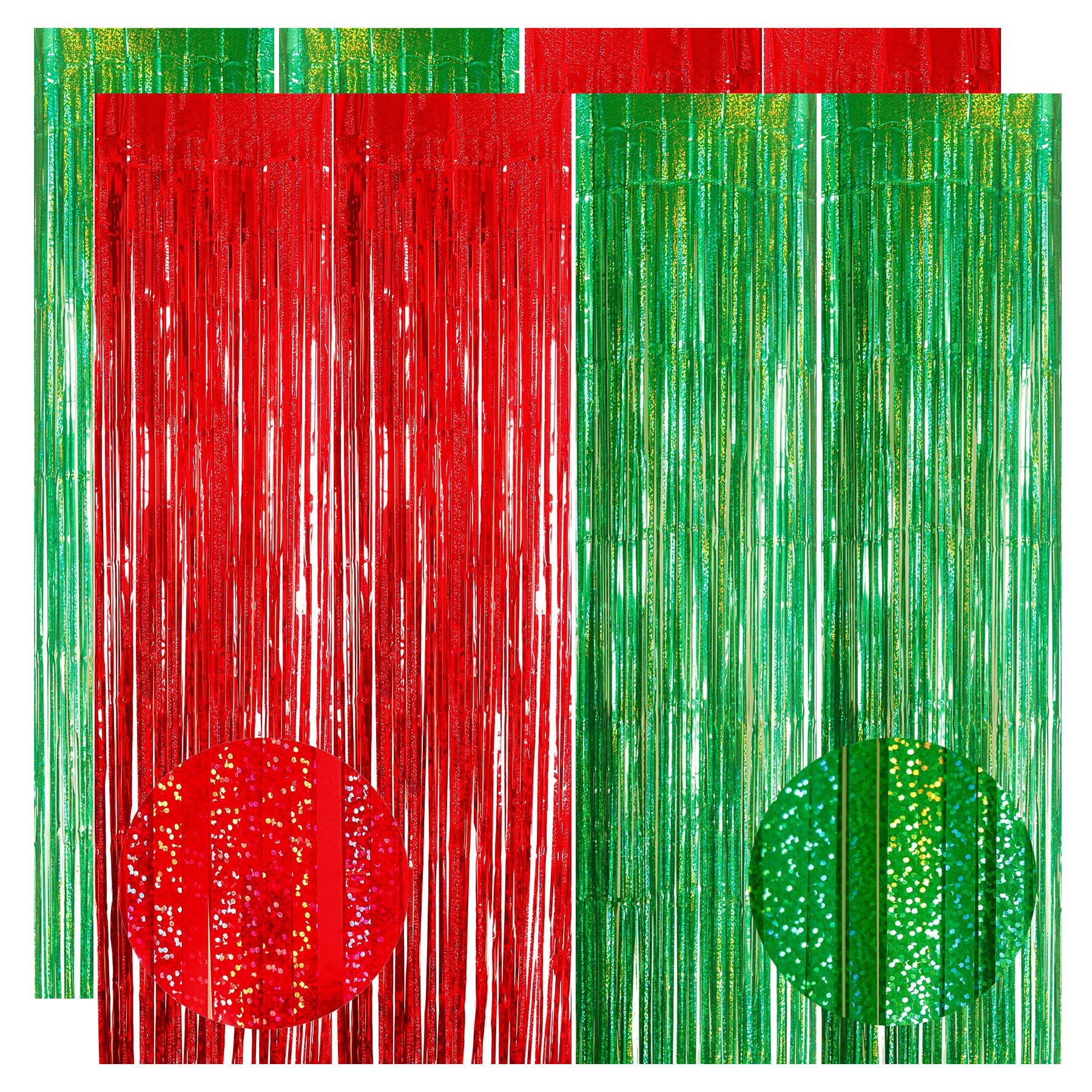 4pcs 3.2 x 8.3ft Glitter Red and Green Tinsel Curtain Christmas Foil Curtain Door Streamers Fringe Curtains Backdrop Xmas Party Decorations Backdrop Banner for Indoor Home School Office