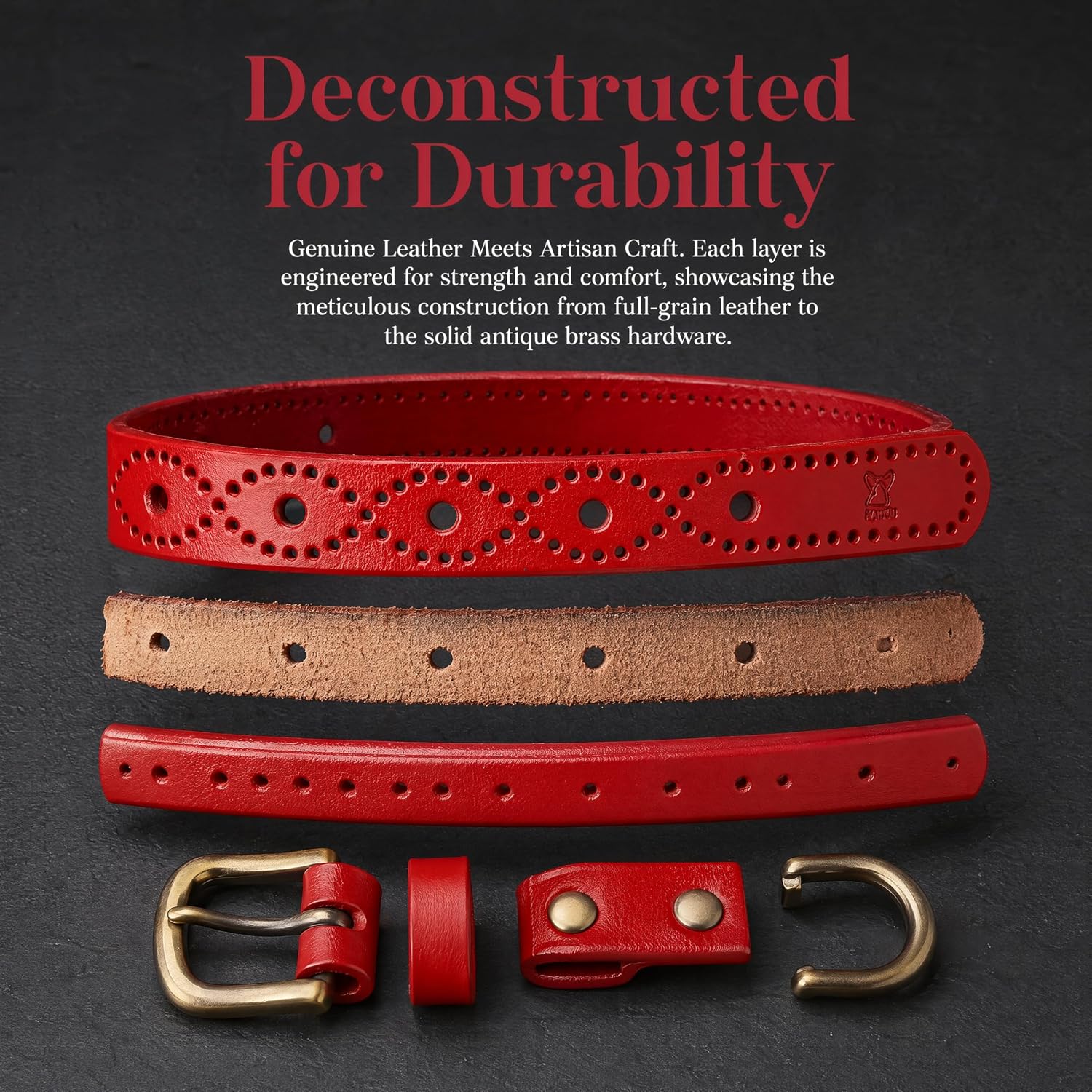 Premium Genuine Leather Dog Collar, Adjustable Heavy Duty with Quick Release Metal Buckle, Soft & Stylish for Small, Medium, Large Dogs (red) image 2