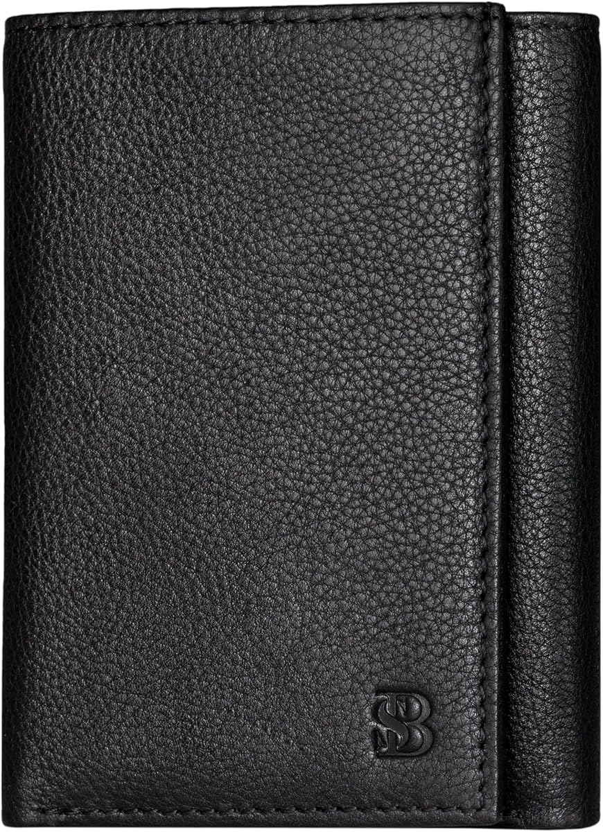 SERMAN BRANDS Trifold Wallet for Men - RFID Blocking Genuine Leather, 11 Card Slots &amp; ID Window, Slim Everyday Carry, Durable Stitching, Gift for Him