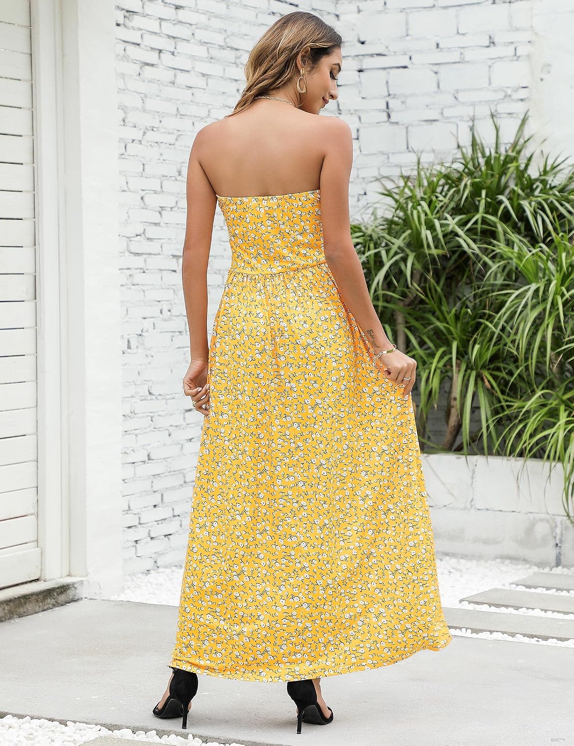 Women 2022 Summer Strapless Boho Ditsy Floral Tube Top Hawaiian Sundresses Beach Party Long Maxi Dress