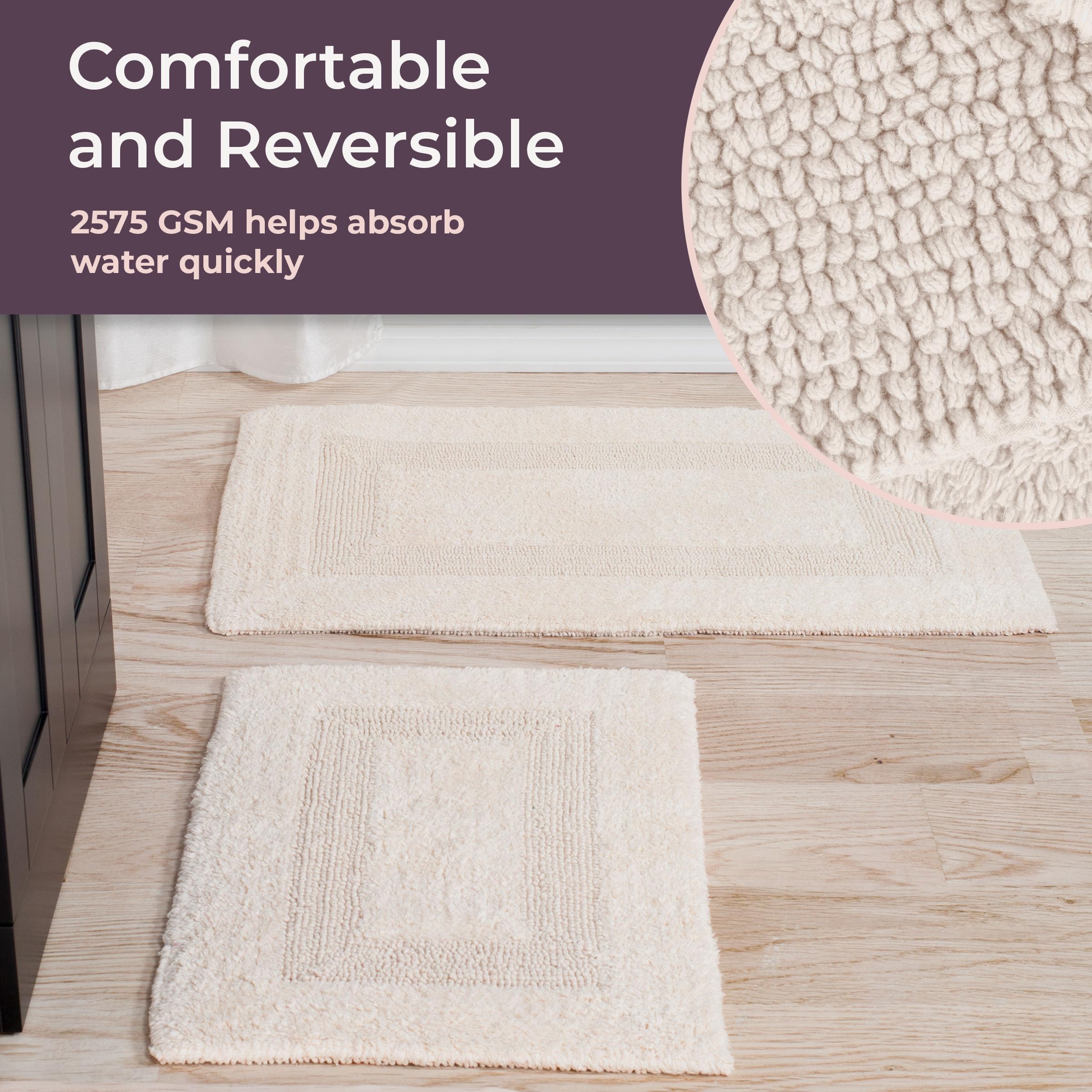 Pearl Linens Badematten-Set, 2 Stück - 45x63 Cm, 100% Baumwolle, Saugfähig, Elfenbein