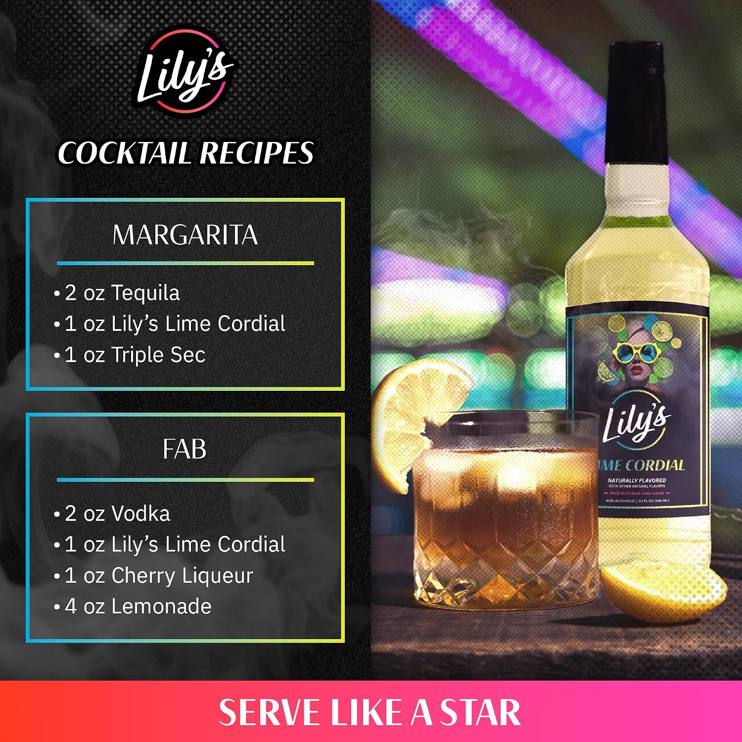 Lily’s Mixers Lime Syrup for Cocktails – Our Large 32 oz Bottle of Zesty Lime Cordial Drink Mixer Makes up to 64 Drinks - Works Great for Cocktails, Mocktails & Margaritas (Zesty Cordial, 2 Pack)