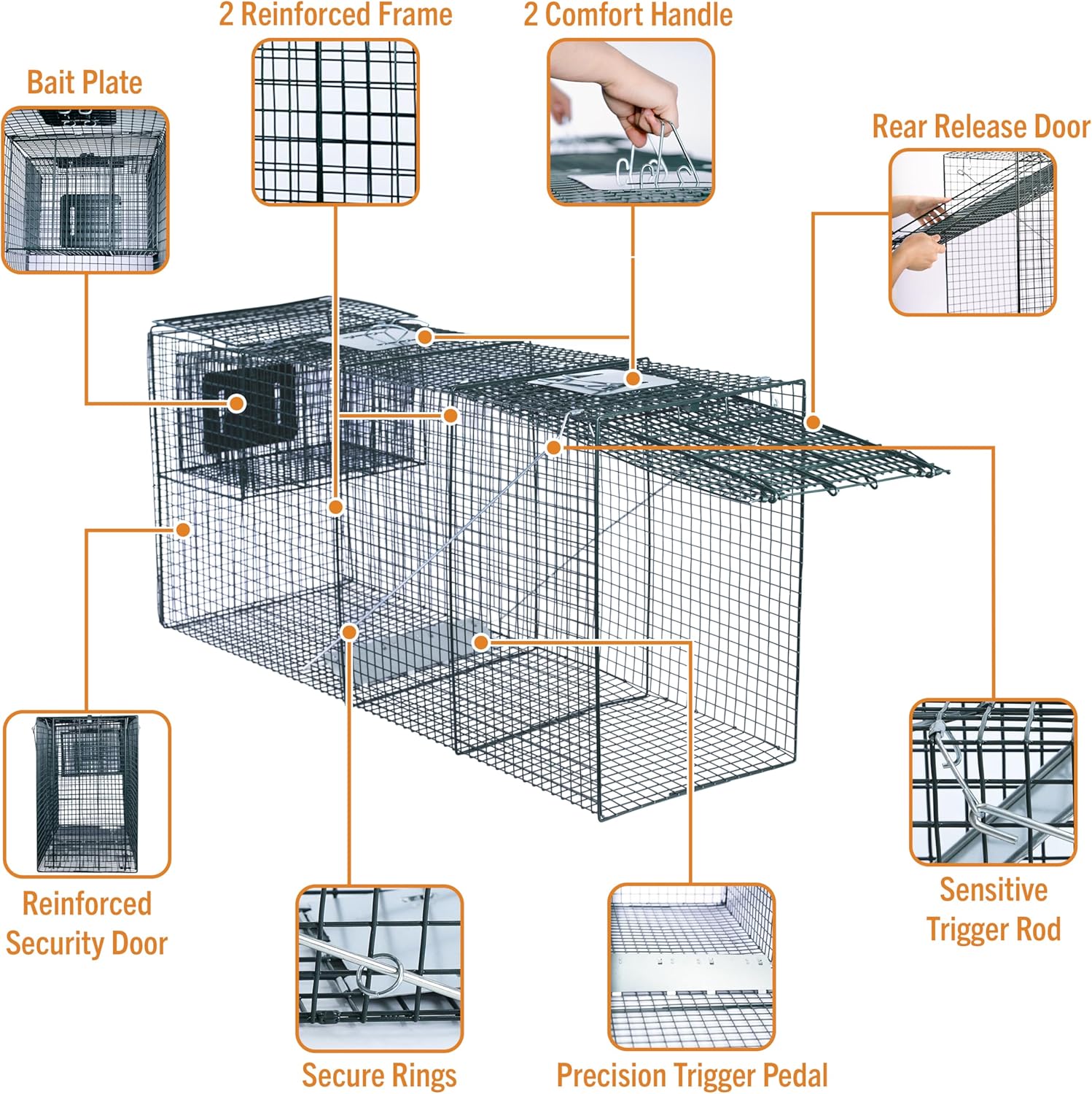 HOMESTEAD 58'' Heavy Duty Live Animal Trap - Professional Quick-Set Trigger & Bait Plate, Galvanized Steel Cage, Camouflage Finish, Fully Assembled | Humane Catch & Release for Dog, Raccoon, Coyote