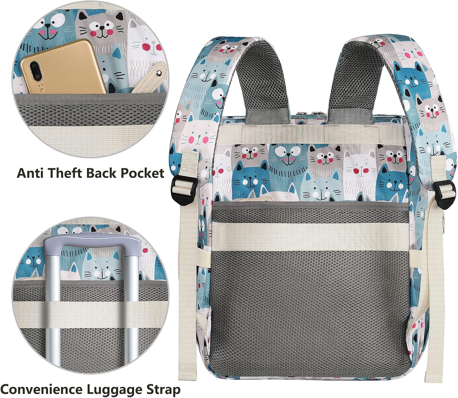FALANKO Laptop Backpack for Women,Teacher Doctor Nurse Work Purse Bag for 15.6 Inch Laptop,Cute Cartoon Pattern backpack With RFID Anti Theft Pocket, Large Travel Bookbag for Women