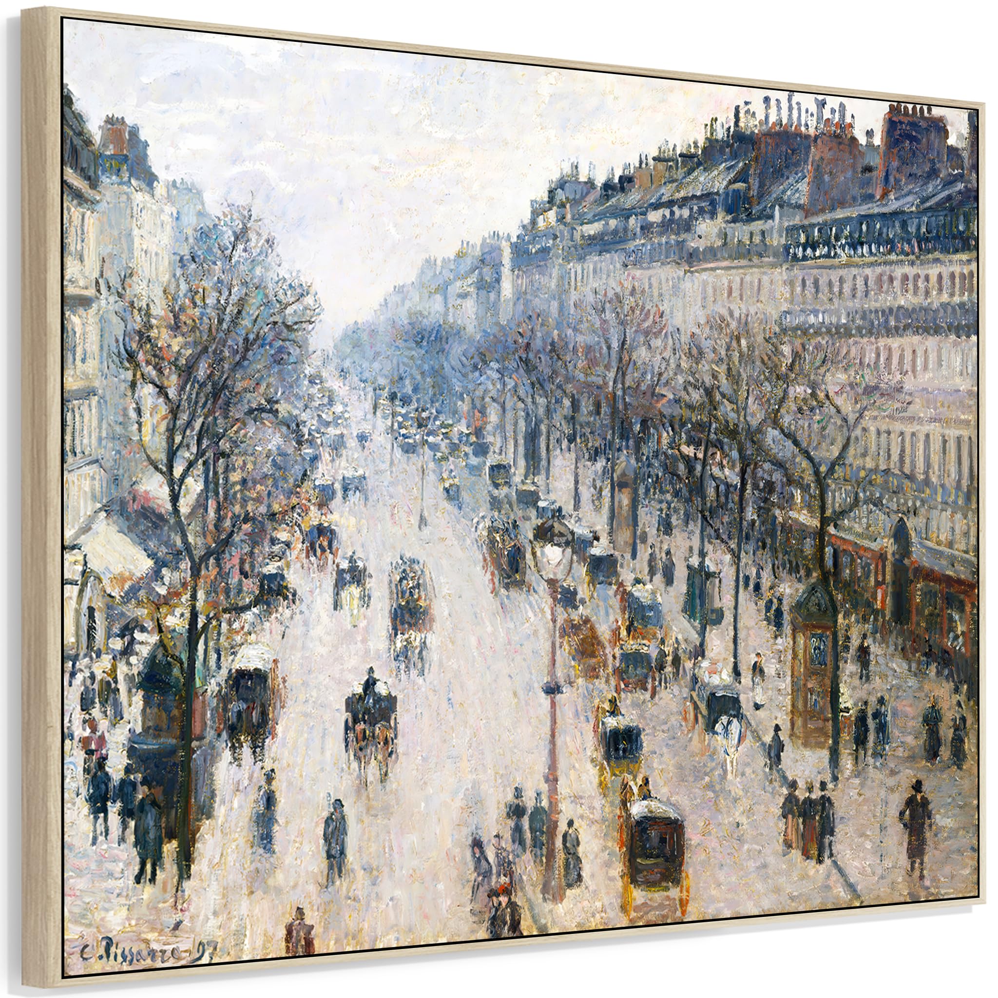 Wallfillers Neutral Beige Large Camille Pissarro Wall Art Framed Canvas Print Of Boulevard Montmartre Paris Painting (84Cm X 69Cm)