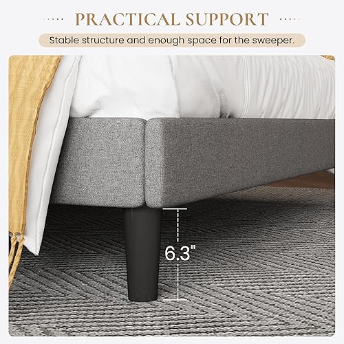 Miniatura 23 de SHA CERLIN Base de cama de plataforma tamaño Queen con cabecero tapizado, elegante diseño de respaldo de alas, soporte de listones de madera