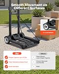 VEVOR Folding Hand Truck, 110 lbs Load Capacity, Collapsible Luggage Cart with 2 Wheels & 1 Elastic Rope, Utility Dolly Platform Cart for Airport Travel Furniture Luggage Office Moving, Black