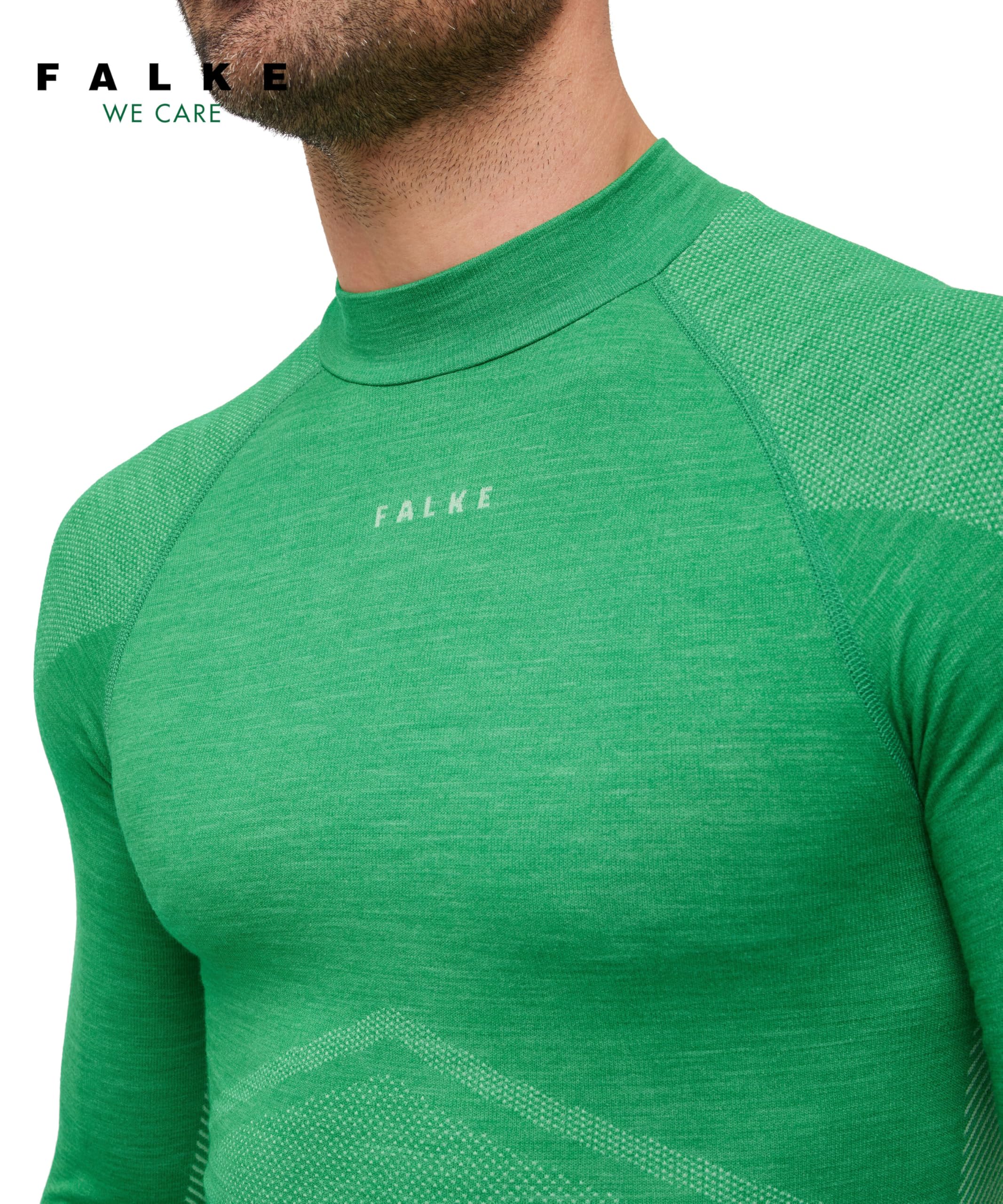 FALKE Mężczyźni Warstwa podstawowa (góra) Wool-Tech Round Neck M L/s Sh Wełna Materiał funkcjonalny szybkoschnące ciepłe 1 Sztuka, Zielony Grass Green 7014 Trend, XL
